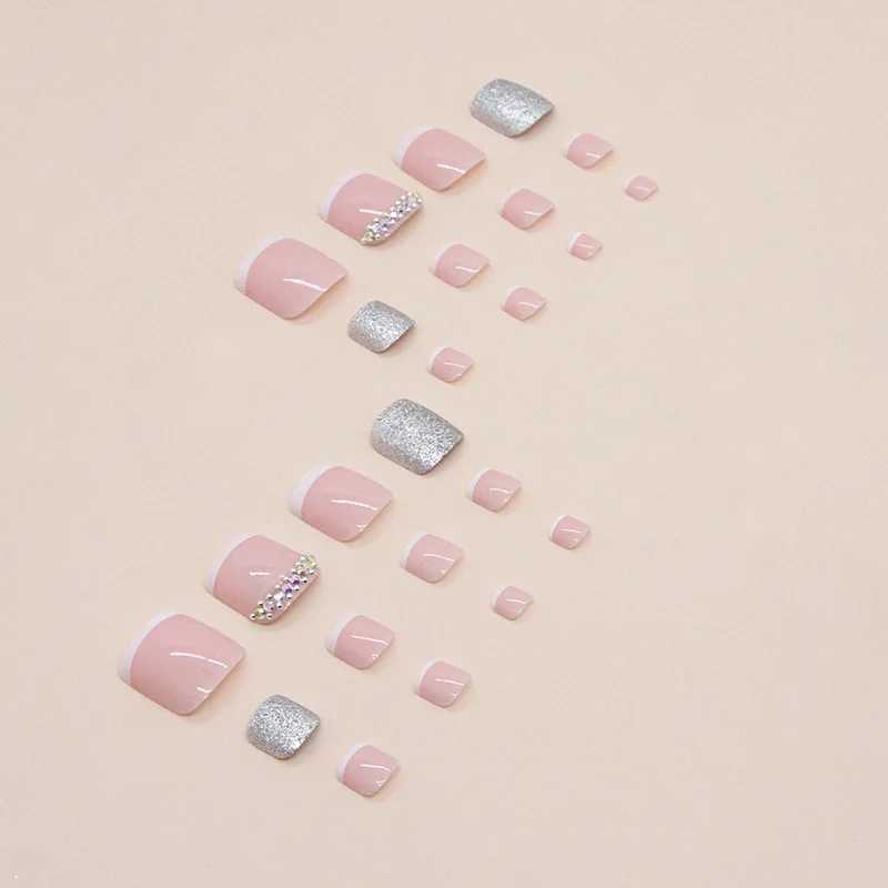 Flash pile drill pressed on fake nails with sticker on the tip of the fake nails butterfly design cute girl fake nails W250410