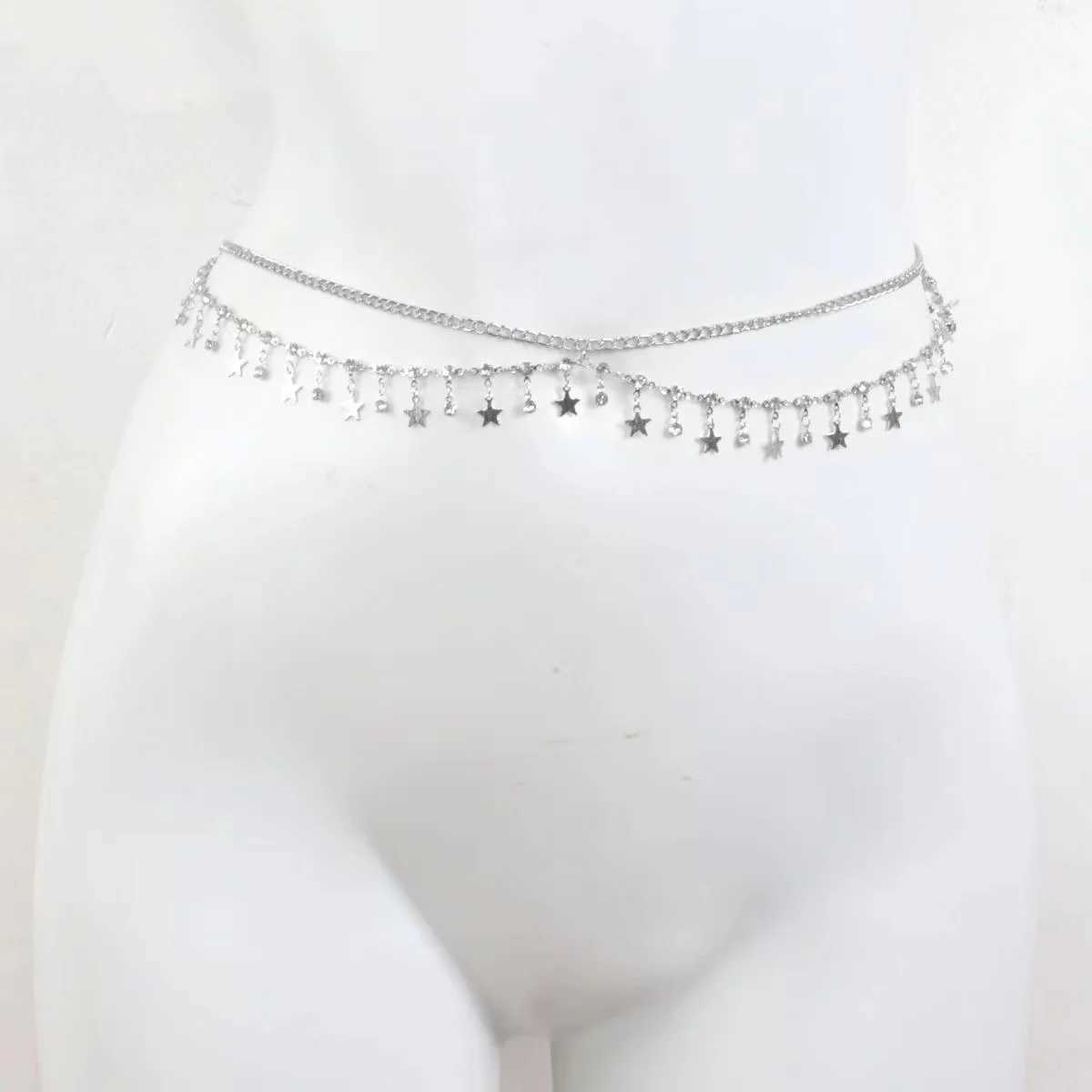 Bohemian Rhinestone star tassel pendant waist and belly chain used for warm summer bikinis sexy Rave Body jewelry beach party jewelry X250410