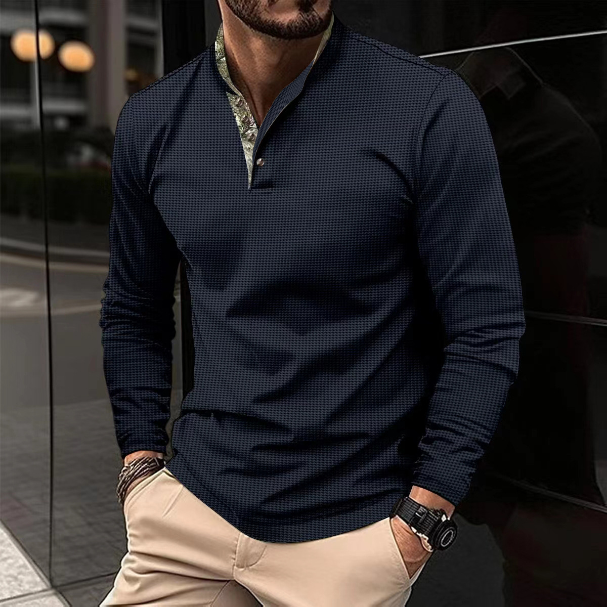 Spring and Autumn Printed Mens Summer Long sleeved T-shirt Mens Polo Selling Casual Golf Waffle Clothing 240820