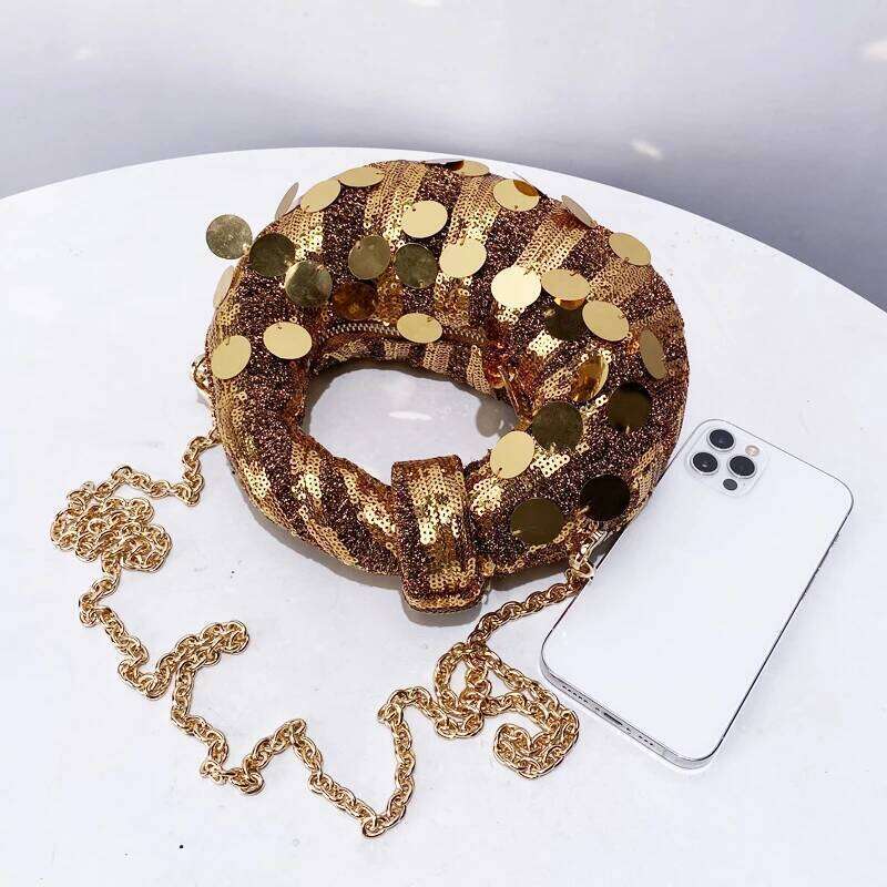 Mini Puffer Evening Bags For Women Luxury Designer Handbags Purses 2025 New In PVC Mosaic Shiny Disc Chain Strap Wrist Shoulder