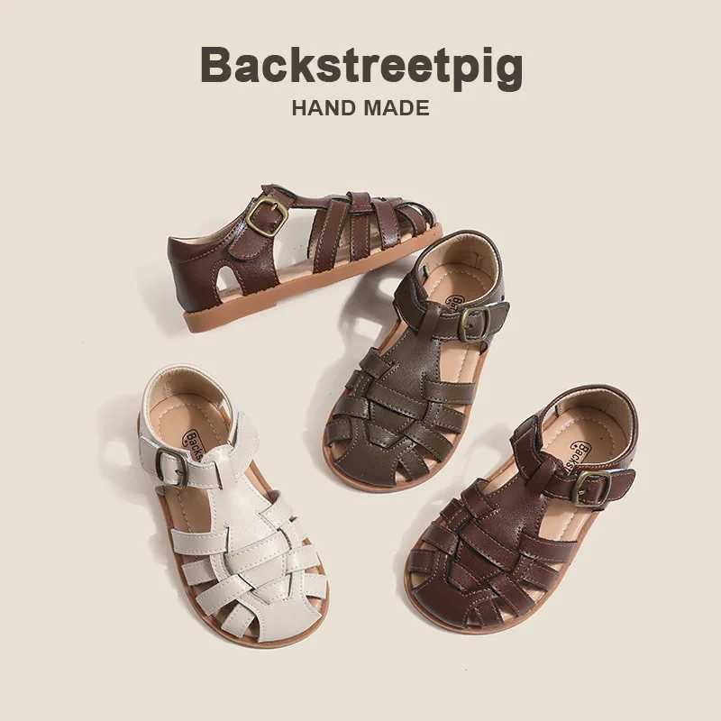 Childrens sandals girls fashionable Roman woven genius leather sandals anti slip soft sole summer shoe sizes 22-31 Z250410