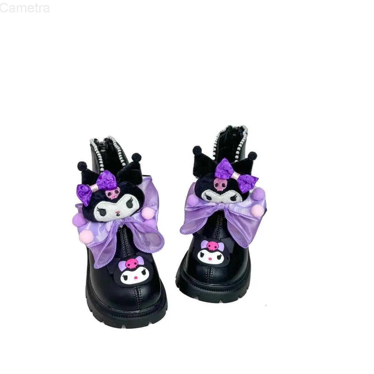 Sanrio Winter Kuromi Anime Ins Kawaii Children Leather Boots Autumn Winter Cute Cartoon Fleece Waterproof Warm Cotton Shoes Gift H251110