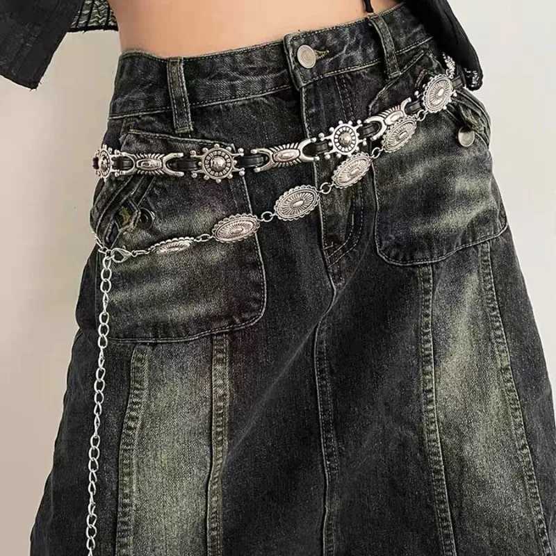 Retro metal patchwork waist chain ethnic style Bonn paradigm belt dress sweater accessories girls fashion belt X250410