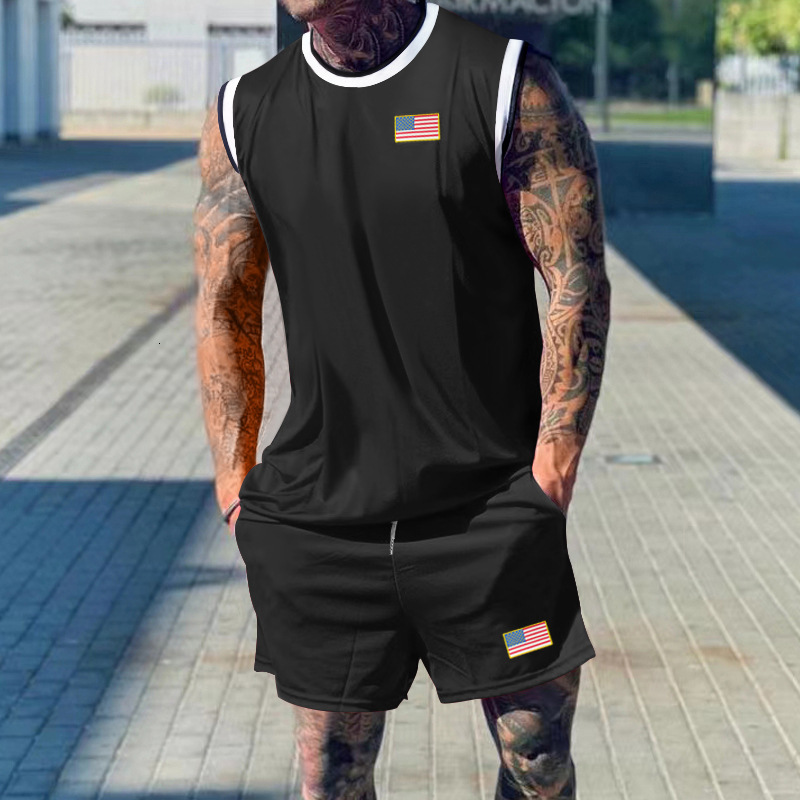 2024 Summer New Casual Sports Basketball Suit Set for Men Trendy Sleeveless Top for Men