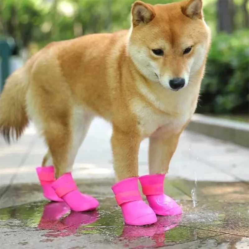 Soft silicone pet rain boots anti slip and wear-resistant dog rain boots jelly colored gold pet outdoor waterproof shoes T2504010