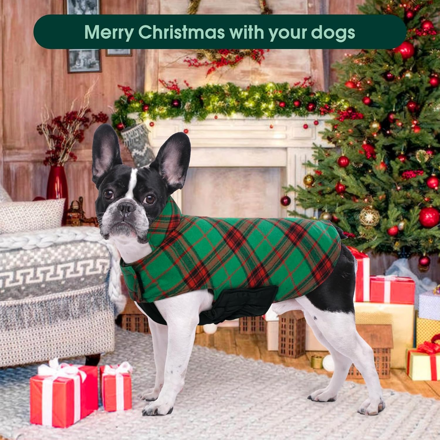 Kuoser Reversible Waterproof Dog Coat - British Plaid Winter Jacket for Small Medium Large Dogs