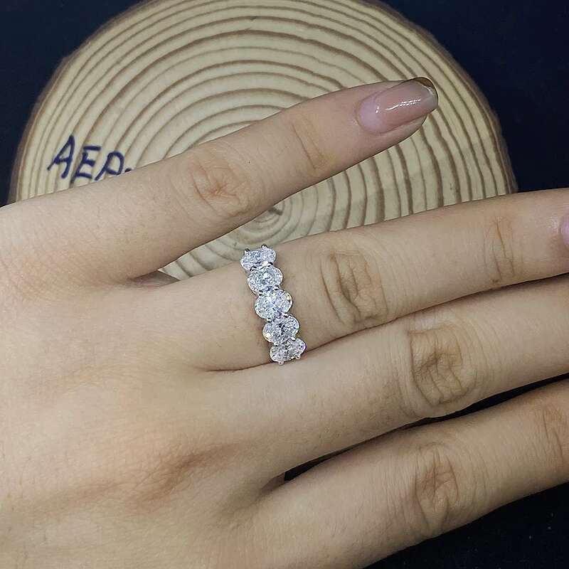 5pcs 14k White Gold 2ctw 100% Real Gold Lab Grown Diamond Oval Brilliant Cut Ring HPHT For Lady Fine Jewery
