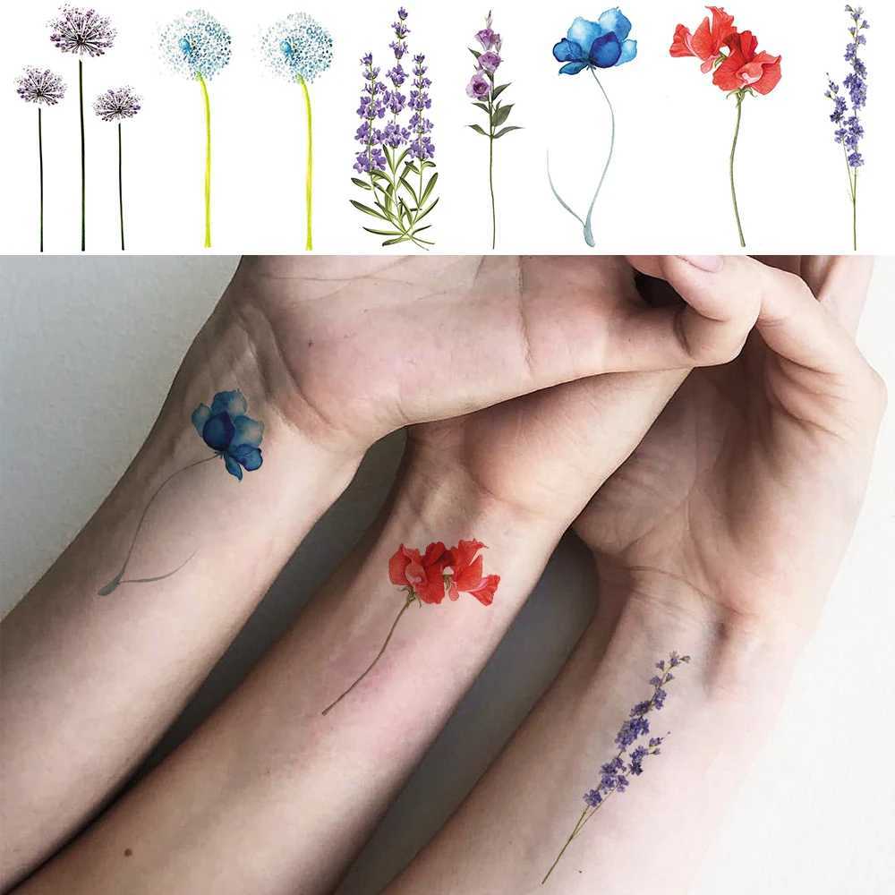 3D Watercolor Lavender Female Temporary Tattoo Body Art Arm Fake Flower Adult Tattoo Sticker Waterproof Girl Tattoo W250410