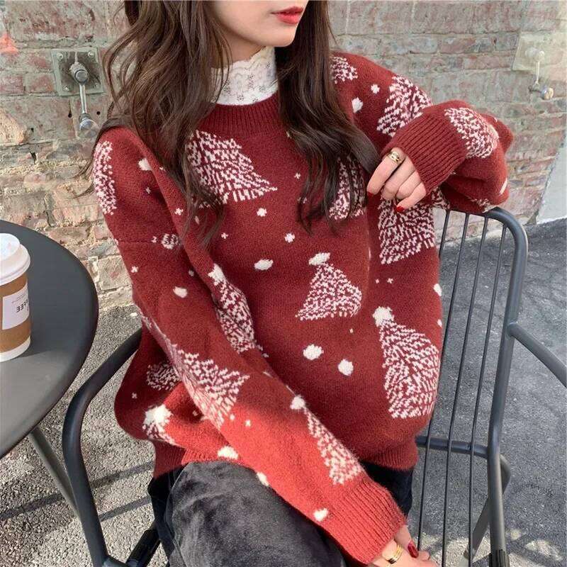 Korean Loose Thickened Long Sleeve Round Neck Christmas New Year Sweater Women's Outerwear Knittedwear Warm Cozy Winter Top Designer Sweater Wome