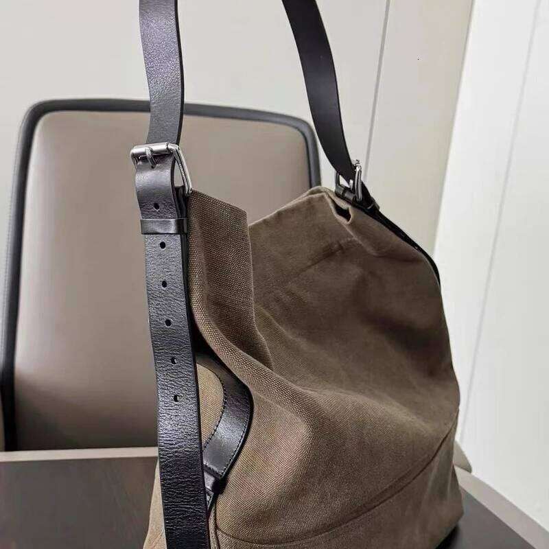Korean Casual Tote Bags For Women Luxury Designer Handbag Purse 2025 New In Canvas Genuine Leather Strap Underarm Cloth Shoulder