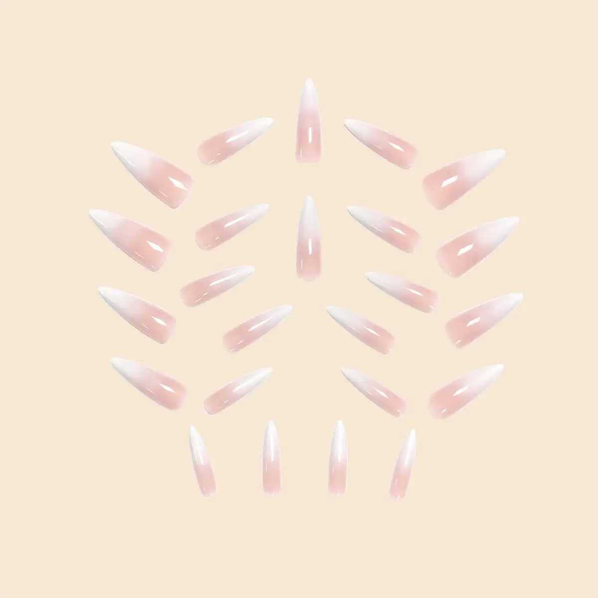 Fashion trend 24 pieces/set womens long slim high heels French white gradient full coverage wearable fake nail press W250410