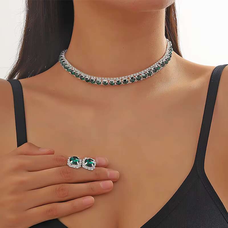 Colorful Moissanite Jewelry Necklace Sterling Silver 925 Earrings Anniversary Wedding Jewelry Sets