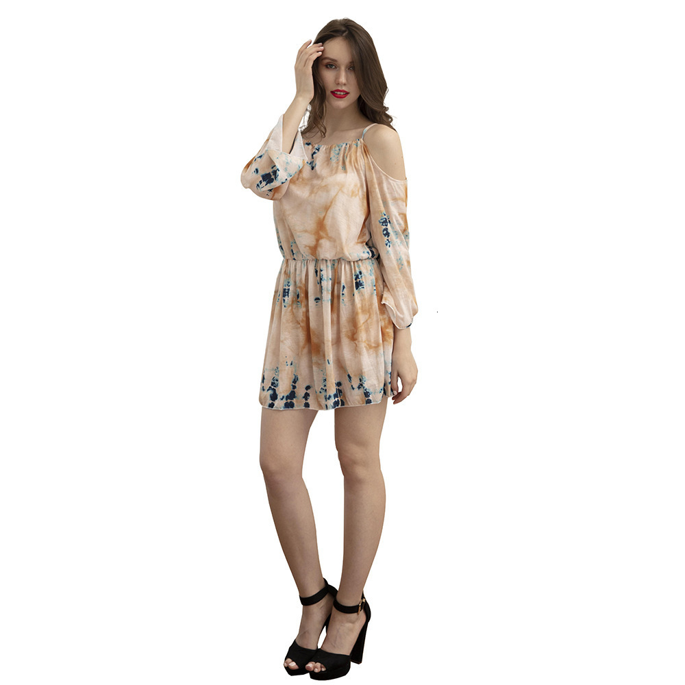 2024 Spring/Summer New Women's Lace up Elastic Waist Tie Dye Printed Strap Dress Holiday Leisure Short Skirt