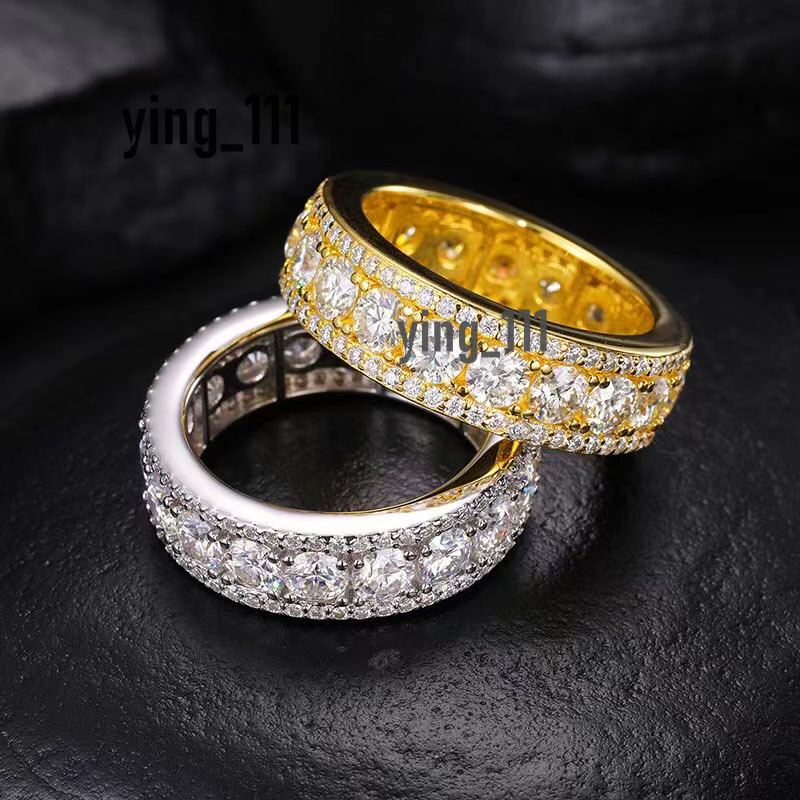 Fine Jewelry Men Gold Plated 8mm 925 Sterling Silver Moissanite Diamond Band Ring With Gift