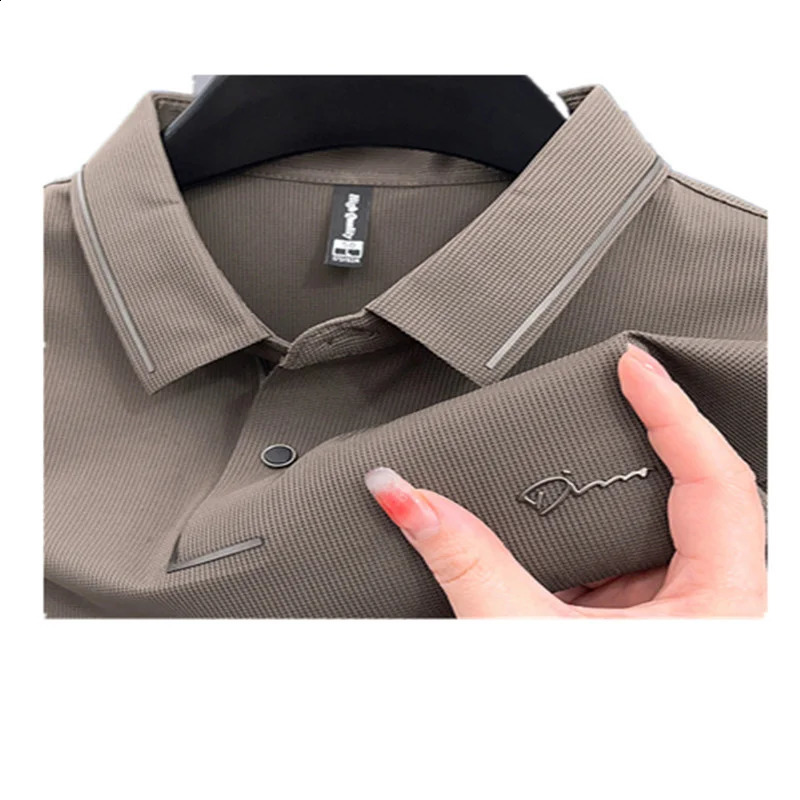 High end ice silk comfortable and breathable T-shirt Men short sleeve summer fashion letter embroidered casual polo shirt 250407