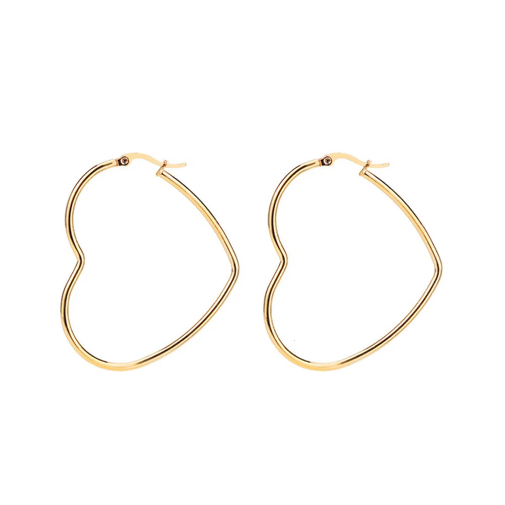 1 Pair Simple Smooth Big Heart Hoop Earrings For Women Lady Exaggerated Gold Color Stainless steel Jewelry Gift Drop 251110 - view 7