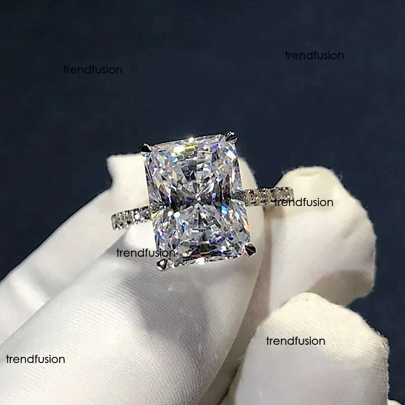 Top quality Radiant Cut 3ct square Lab Mossen Dia Ring sterg sier Jewelry Engagement Wedding band moissanite Rings for Women Bridal Party gift