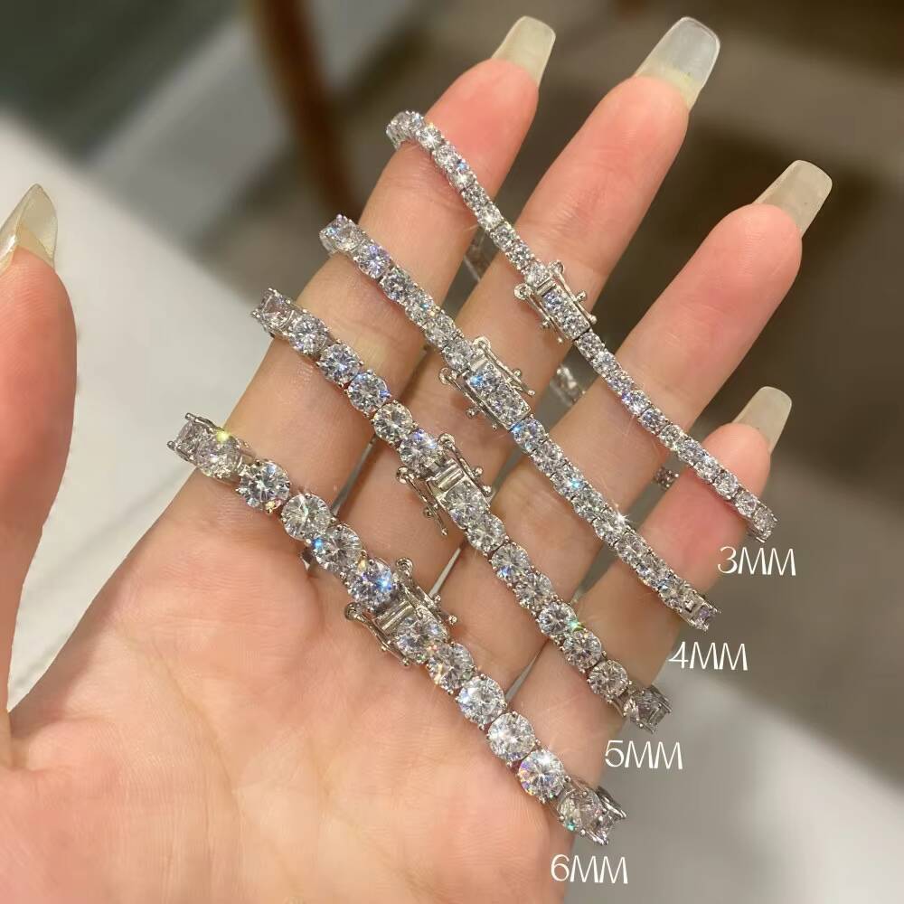 Moissanite Customized Jewelry 4mm Silver and Gold Moissanite Diamond 925 Tennis Necklace Gra Moissanite Jewelry