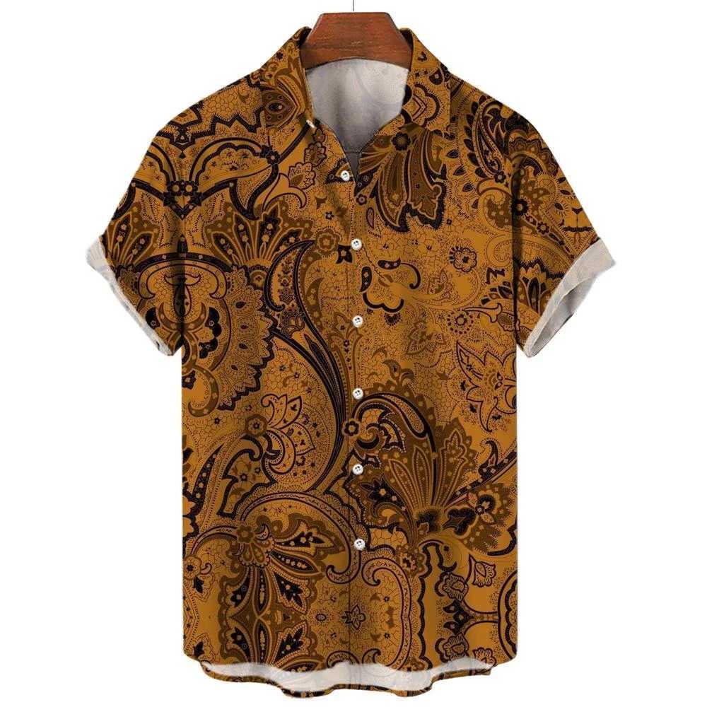 Retro mens shirt 3D printed with ethnic graphics fashionable buttons short sleeved collars streetwear Hawaiian summer mens shirt X250410