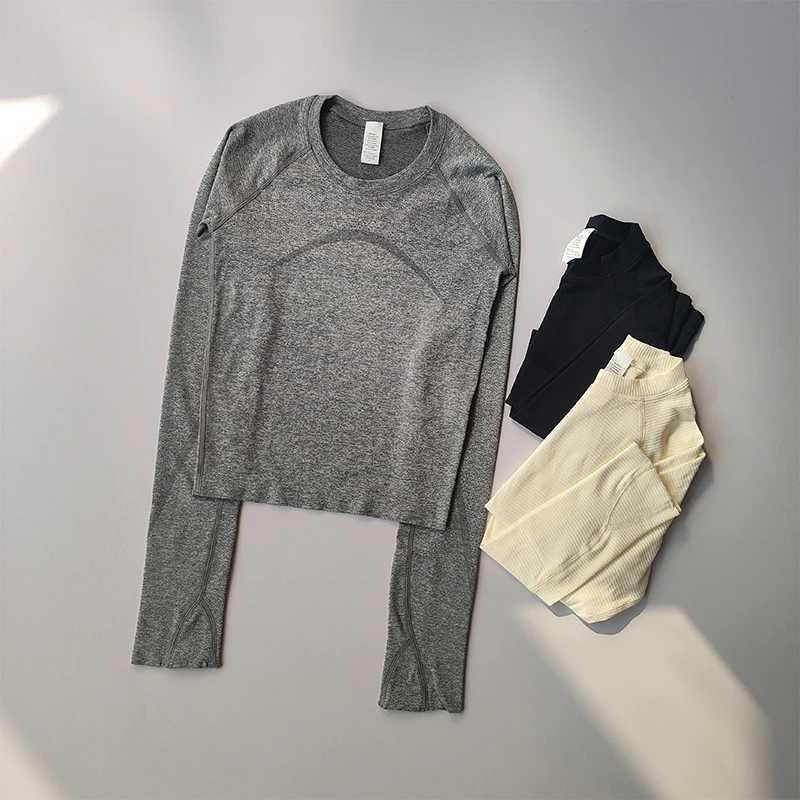 New sports long sleeved womens round neck quick drying running training Pilates fitness tops yoga clothesXJ250410