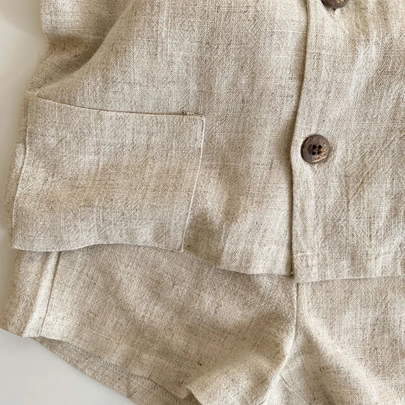 Korean style 1-6 year old boys womens clothing set cotton linen short sleeved cardiganshort sleeved childrens summer clothing set 250409