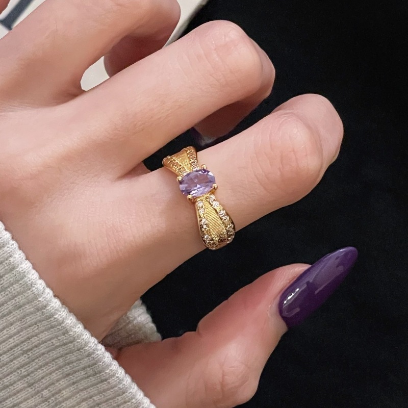 Designer Ring Gold Light Fashion Ring Luxury High-end Niche Accessories For Women New Nine Purple Fire Color Gemstone Zircon Vintage Brushed Open Ring