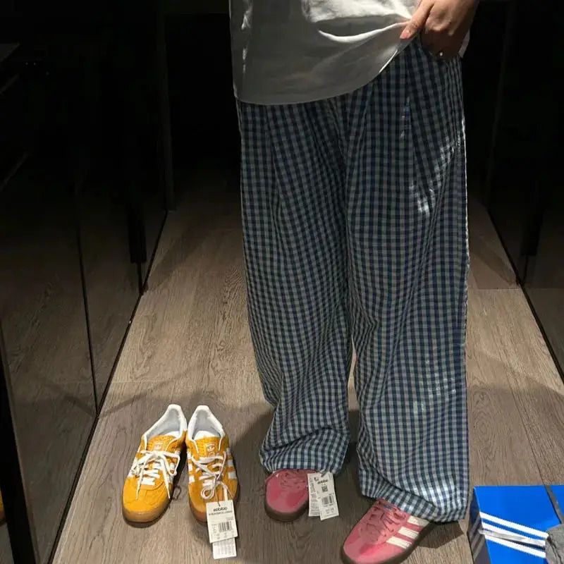 Deeptown Vintage Y2k Plaid Womens Casual Pants Harajuku Oversized Korean Fashion Trousers Baggy Summer Wide Leg Slacks Thin 250409