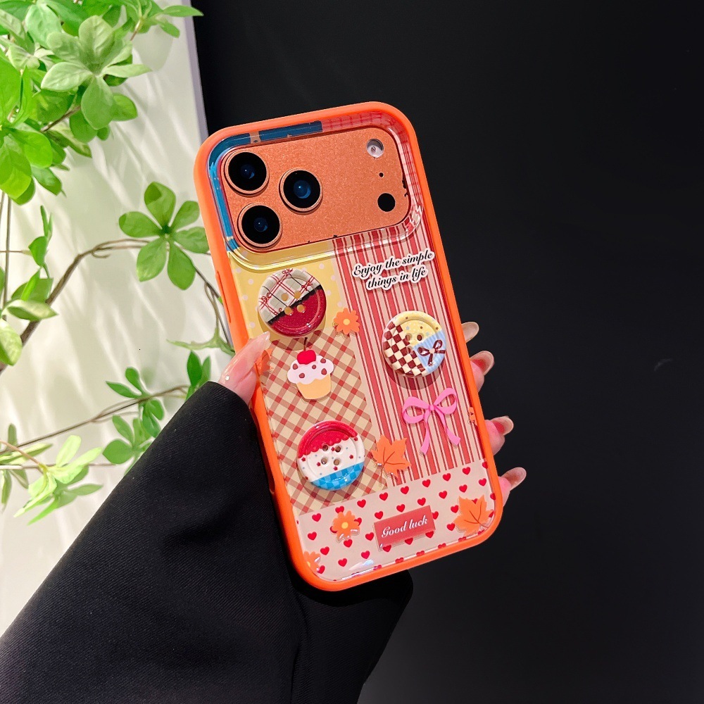 Button Stripe Phone Case Compatible with iPhone 17/16 Pro Max Autumn and Winter Cartoon Protective Cover iPhone 15/14 Shockproof