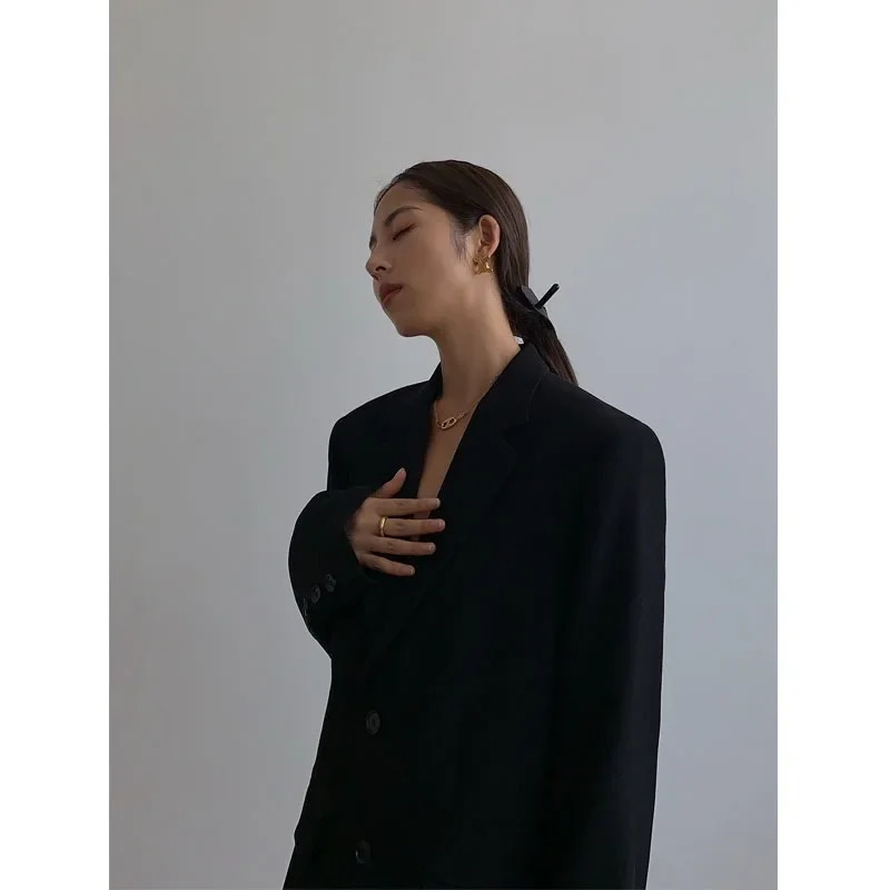 Coat Fashion Black Set Jacket Autumn Loose Retro Casual Street Clothing Womens Fit 250407