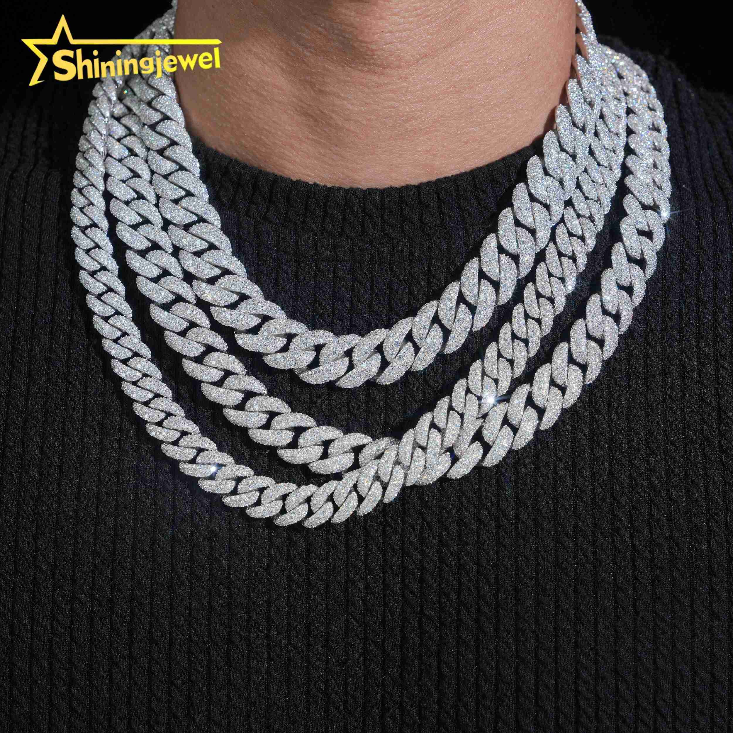 Hip Hop Style Pass Diamond Tester 925 Silver Mosaic Set 12mm 14mm 15mm Moissanite Cuban Link Chain