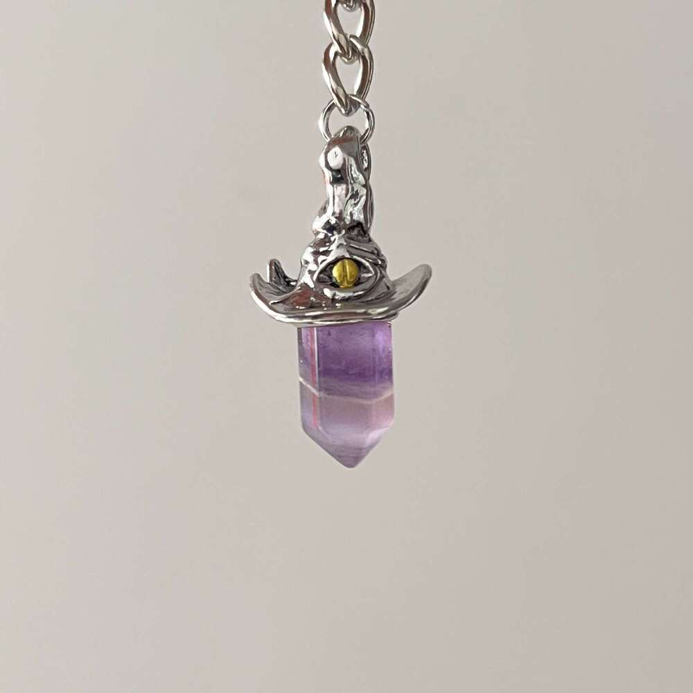 Cross-Border Yuji Retro Style Natural Amethyst Hexagonal Pillar Witch Hat Unique and Simple Niche Pendant