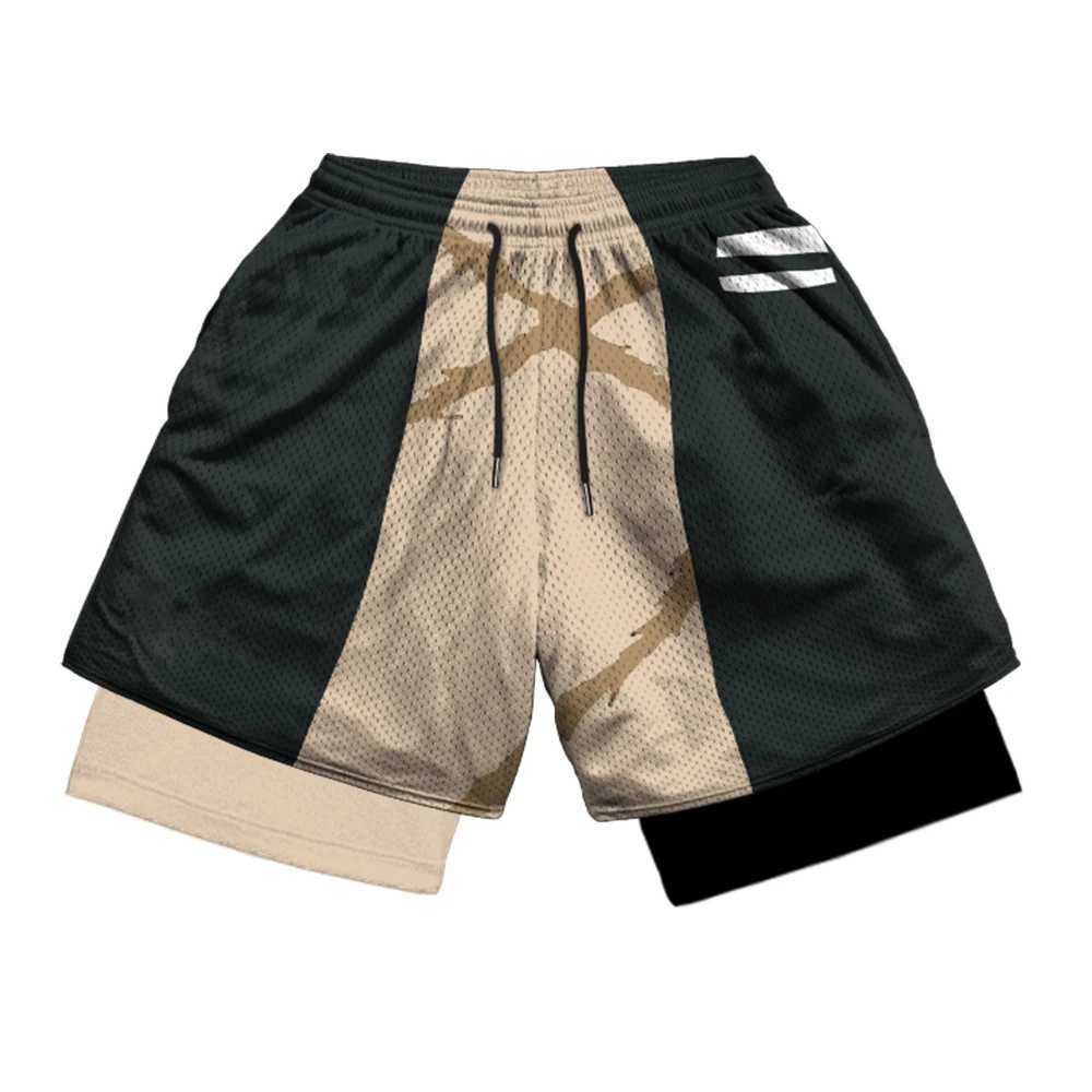 Fashion 2-in-1 sports running shorts for mens gym breathable and quick drying shorts for summer casual anime shorts with pockets X250410