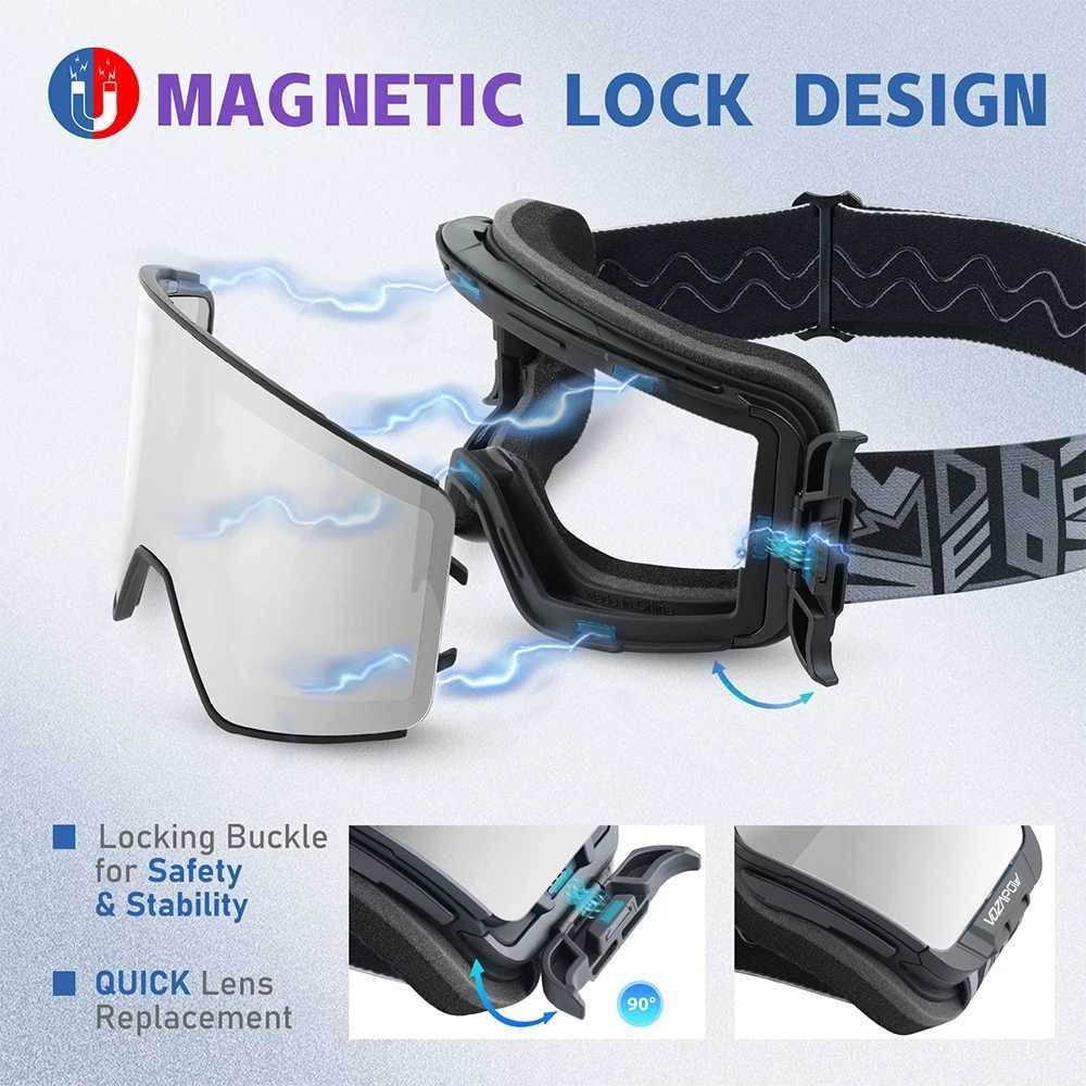 Vozapow Ski Goggles Magnetic Double Layer Anti Fog Professional Skiing Mask Men Women Super View Snowboard UV400 Snow Sunglasses K251110