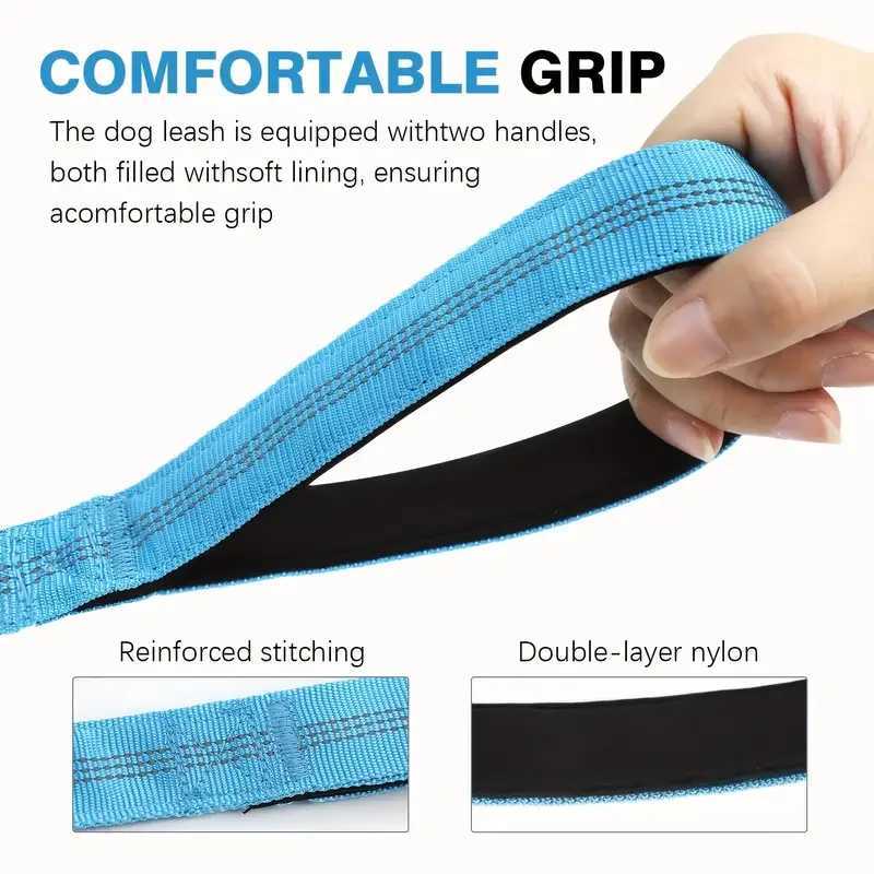 Heavy Duty Bungee Dog Leash 5-Foot Shock Absorbing Polyester Lead with Dual Padded Handles Adjustable Waist and Secure Buckle J251110