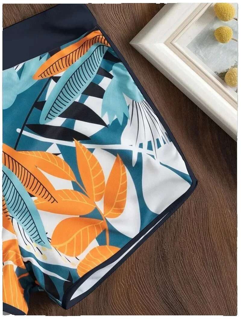 Fashion printed patchwork lace up sports surfing bikini set women's swimsuit
