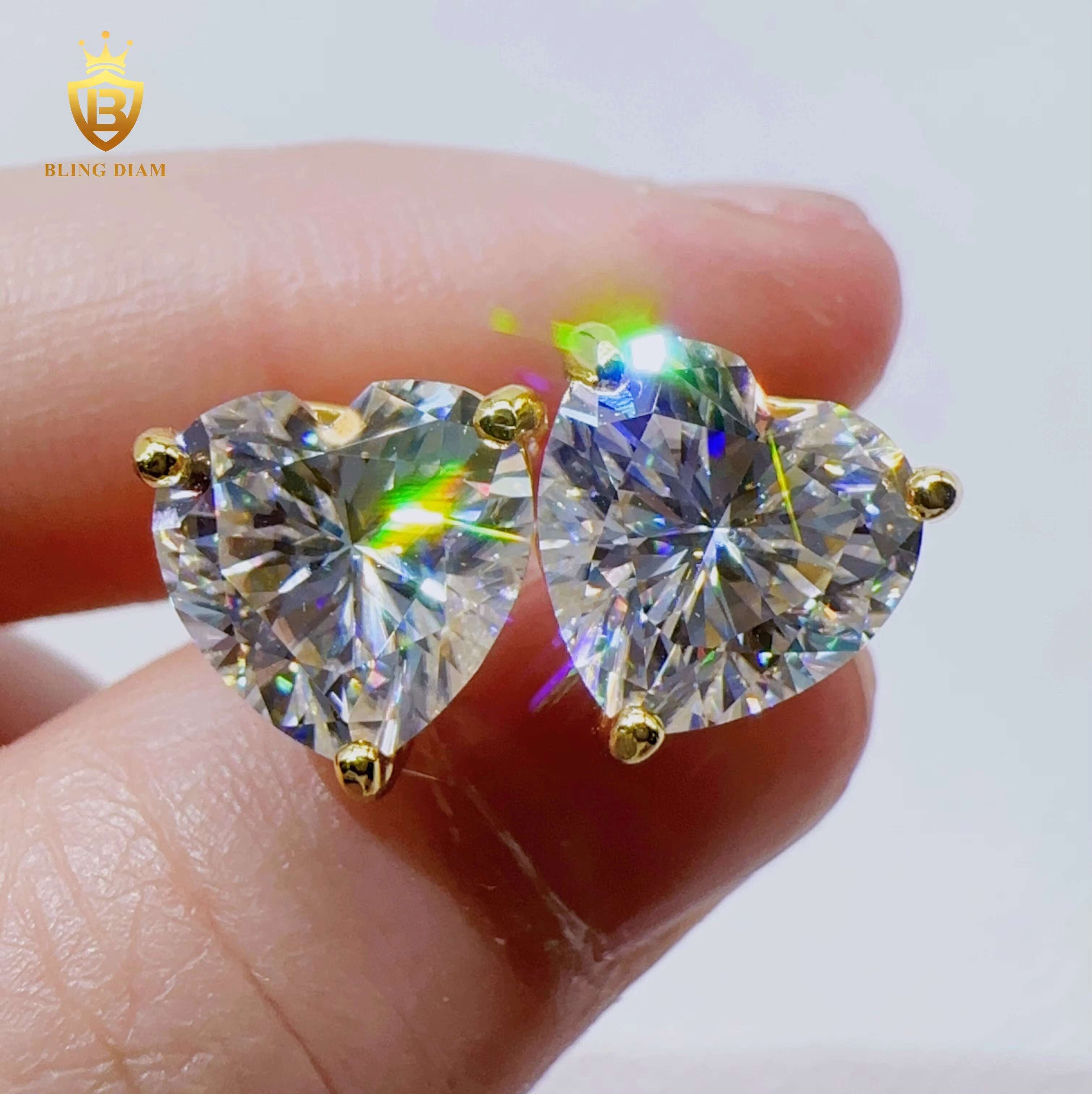 Pass Diamond Tester Custom Hip Hop Jewelry 925 Silver 4-10MM Heart Cut VVS Moissanite Stud Earrings for Women