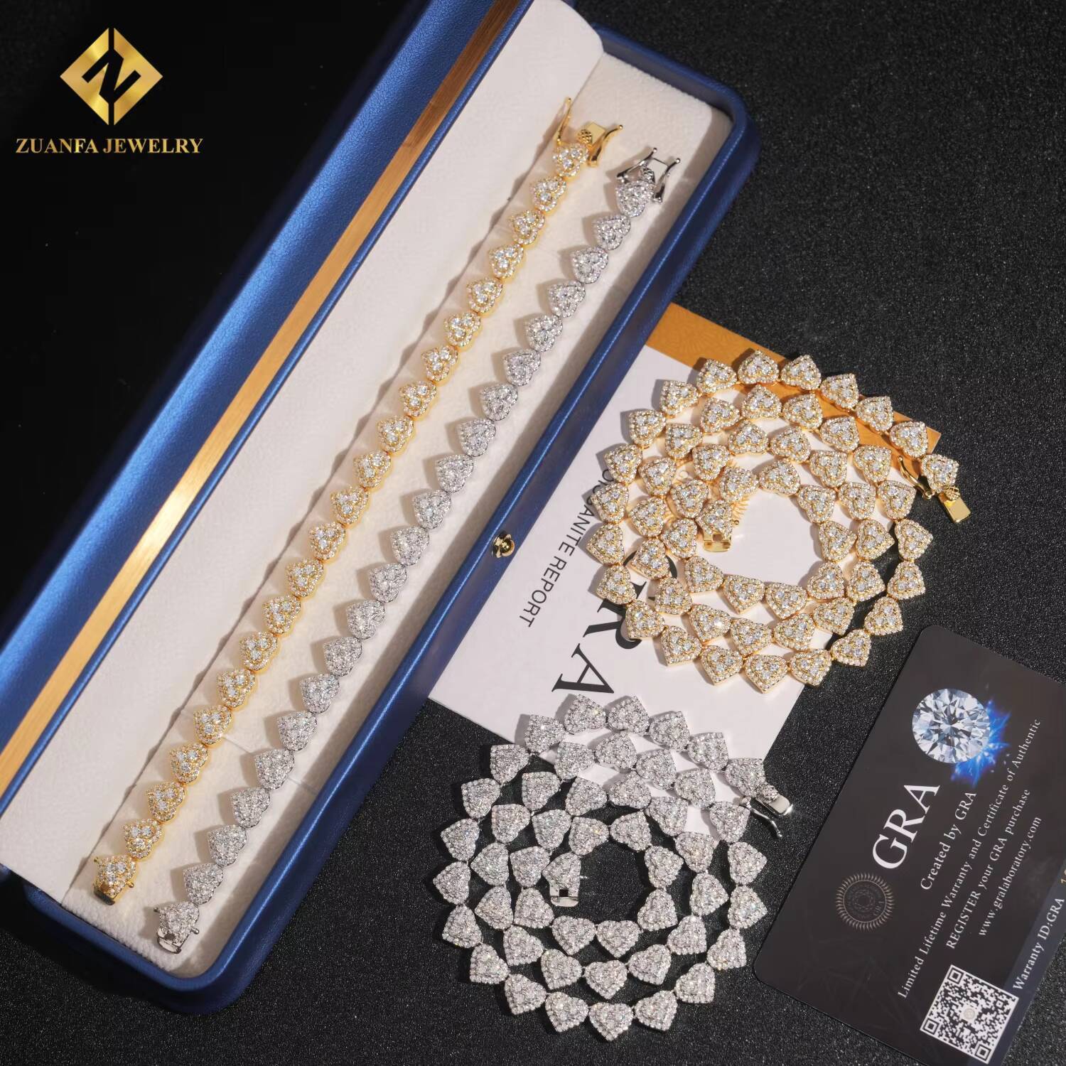 Heart Shape Jewelry Cuban Bracelets D VVS Cuban Link Chain Iced Out 925 Silver Moissanite Necklace Men