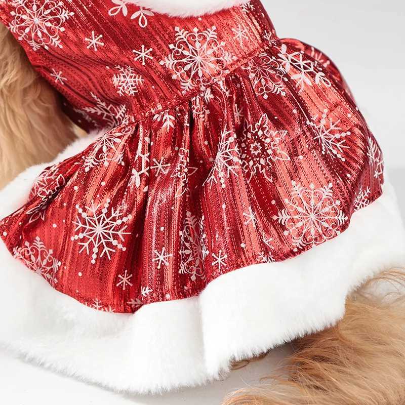 Christmas Dog Dress with Bow Faux Fur Trim Red Snowflake Winter Outfit Warm Velvet Pet Clothing for Small/Medium Dogs J251110