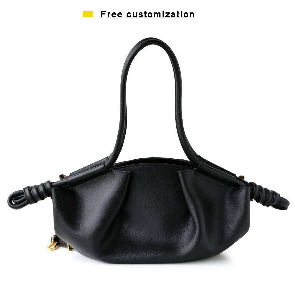 Cowhide Dumpling Genuine Leather Luxury Design Pleated Drawstring Cloud Bag Vintage High Quality Fashion Women Handbag St251110