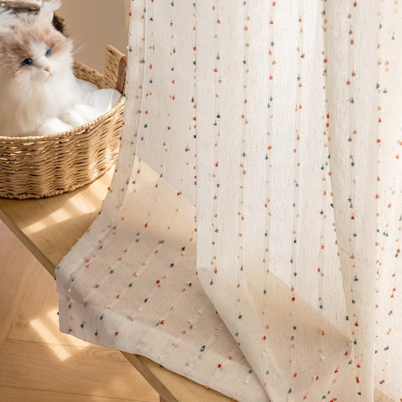 T0006 Rainbow Sugar Beans Cartoon Linen Gauze Window Gauze Curtain Childlike Girl Cute Small Fresh Princess Curtain