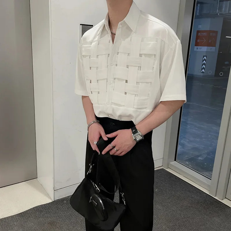 Niche Sensibility Woven Mens Short Sleeve Shirt Summer Trendy Five-Point Sleeve Underwear Casual Streetwear 250409