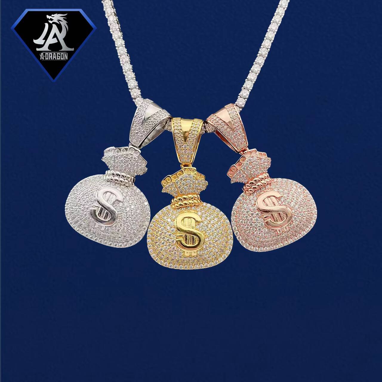 2024 New Arrival S925 Silver Money Bag Pendant Unisex Hip Hop Style Rectangular Moissanite Necklace