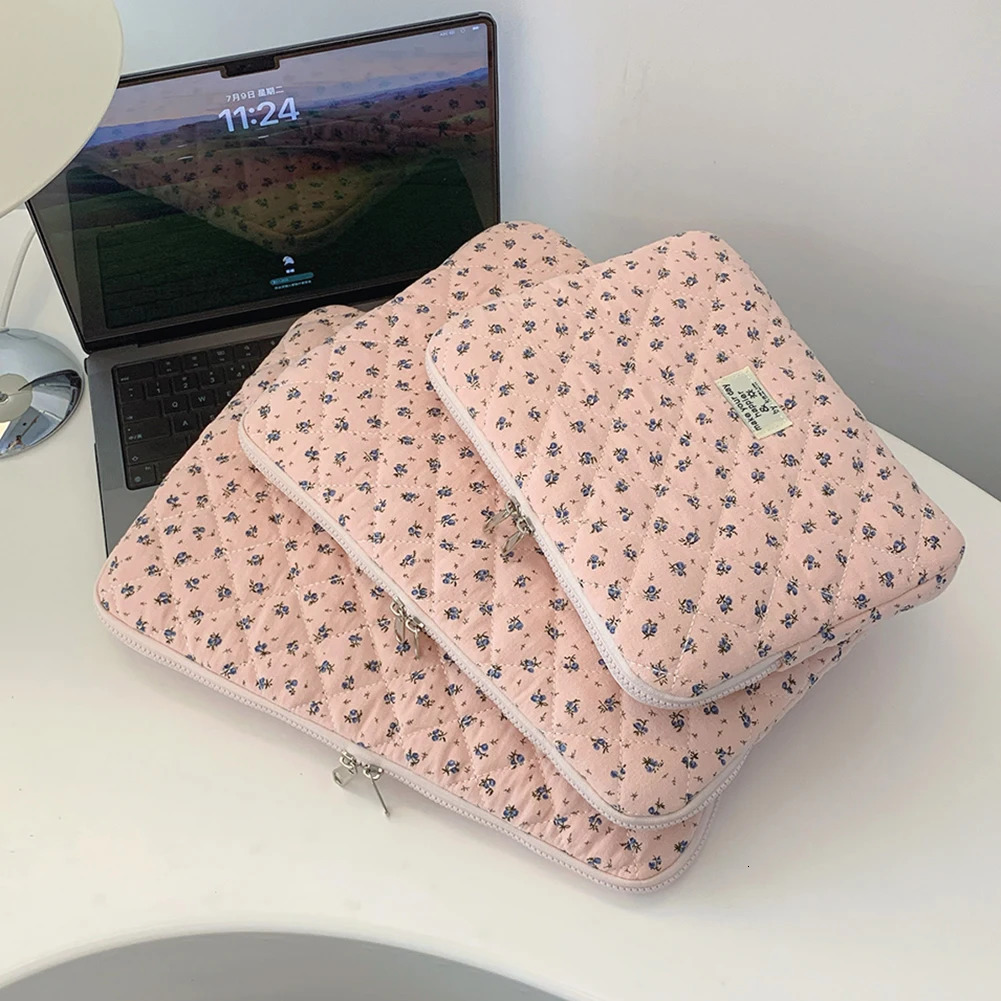 Flower Printed Laptop Sleeve Quilted Laptop Carrying Case Protective for 11-15 Inch Laptop Tablet250403