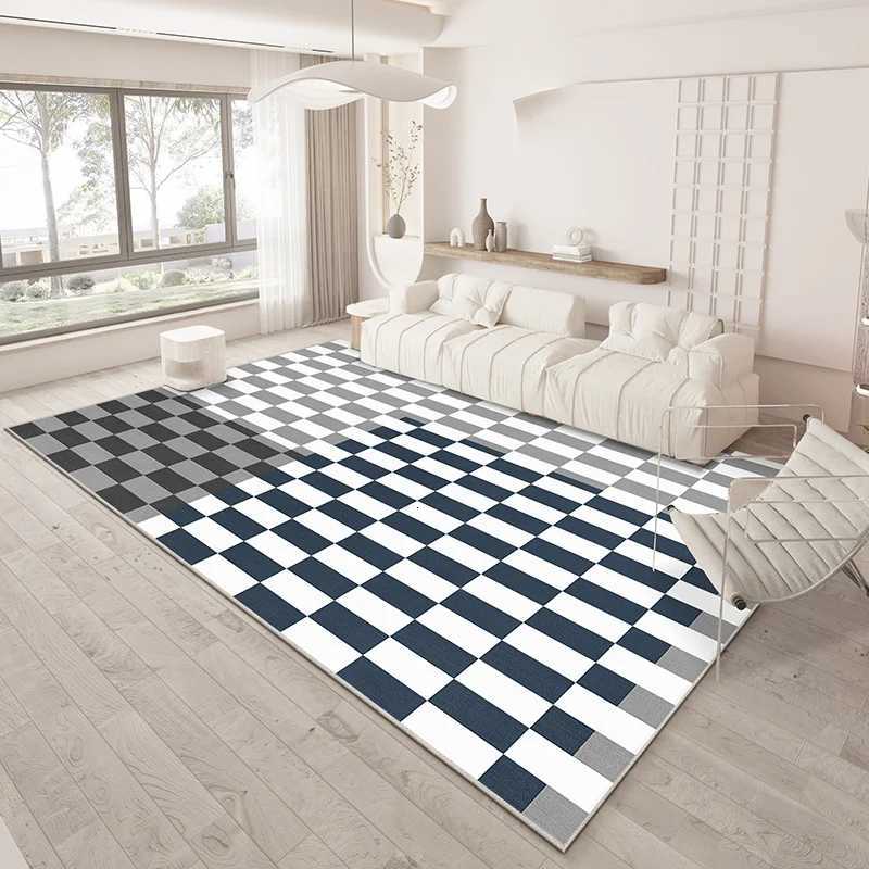 Large Area Carpets for Living Room Thick Plush Lounge Floor Mat Fluffy Soft Study Rug Plaid Pattern Bedroom Decor Simple Carpet Y251110