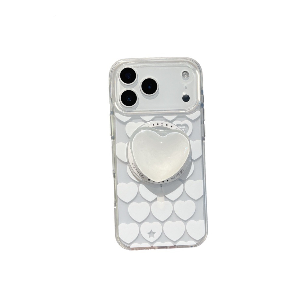 Full Screen White Heart Magnetic Phone Case Compatible with iPhone 17/16 Pro Max Transparent Cartoon iPhone 15/14 Pro