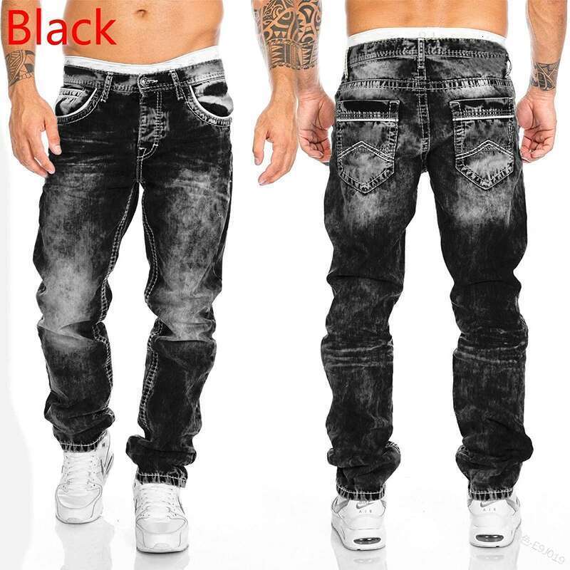 High Street Fashion Men Straight Leg Jeans Boyfriend Baggy Cacual Long Trousers Streetwear Vintage Wash Denim Pants