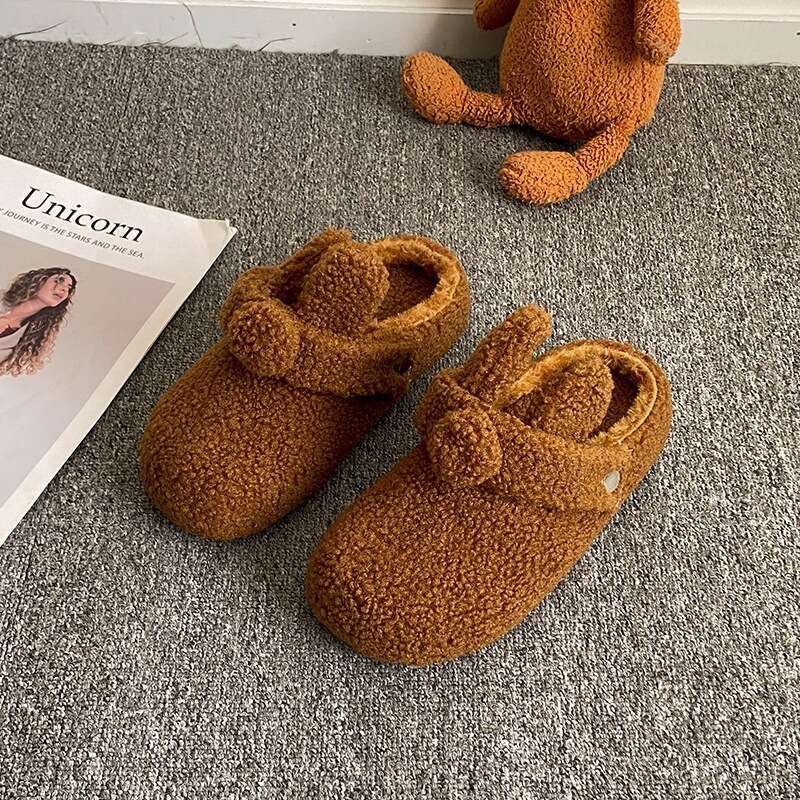 Soft Cute Bunny Closed-Toe Furry for Women, Outdoor Wear, 2025 New Autumn Winter Versatile Two-Way Plush Cotton Slippers