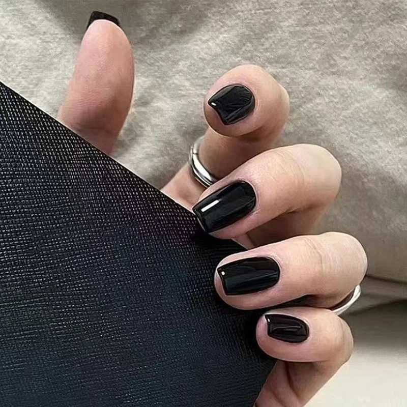 Handmade armor detachable black solid color short nail product DIY item W250410