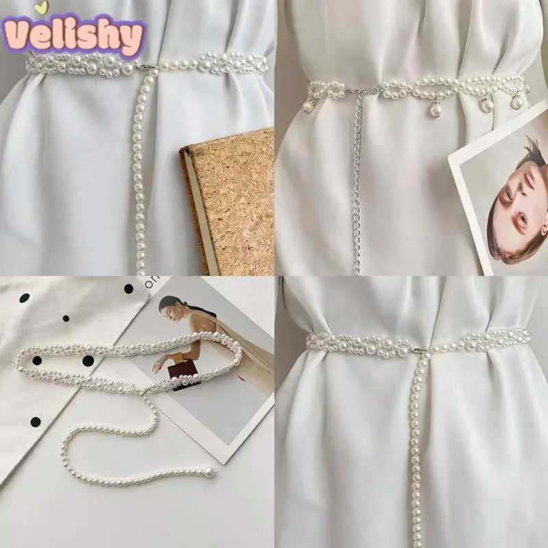 Wen waistband elegant temperature pearl strap Fem girl dress crystal strap pearl strap wedding strap girl accessories X250410