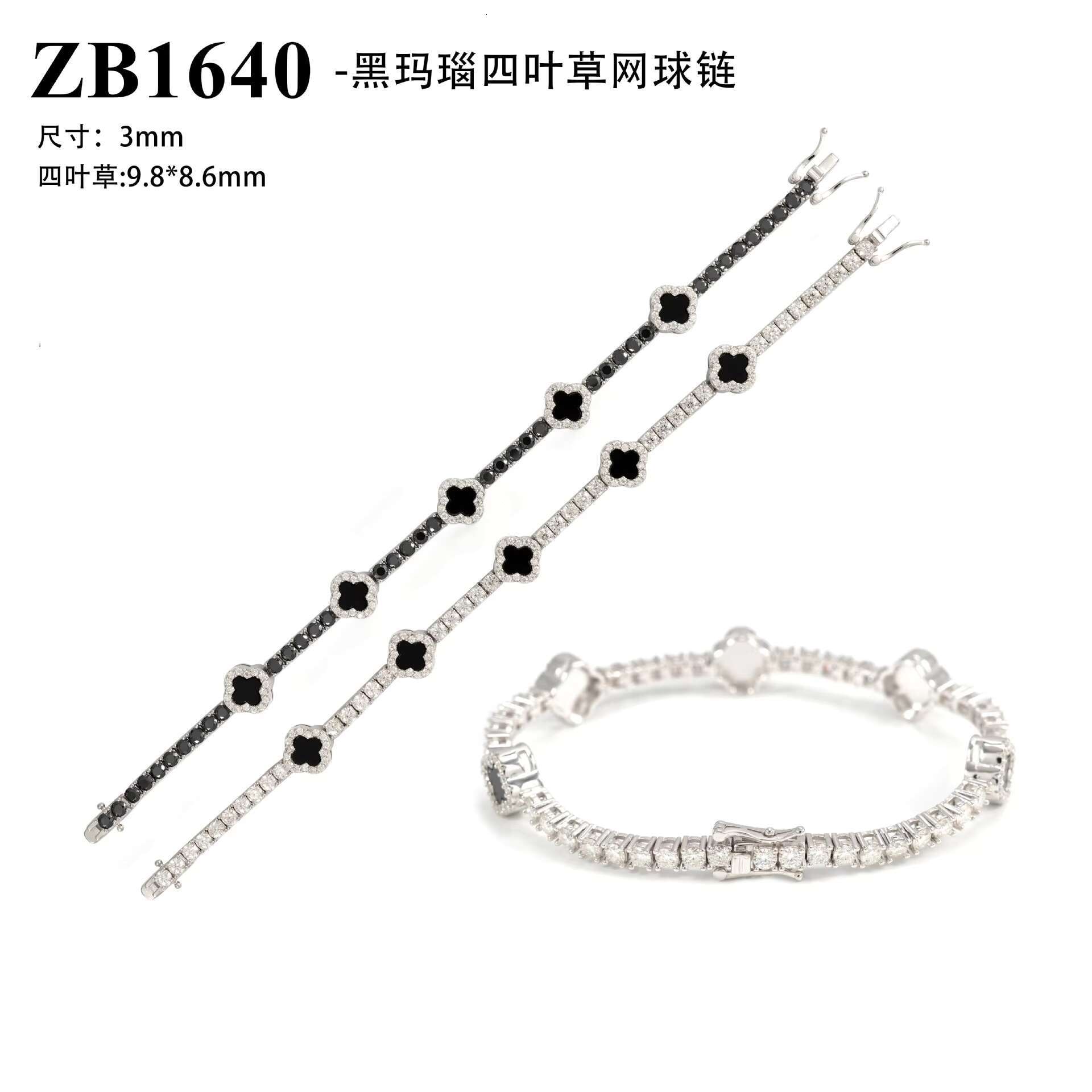 Fine Jewelry Clover Four Leaf Clover White Gold Plated Jewellery 925 Sterling Silver Charm Moissanite Tennis Bracelet